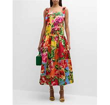 Carolina Herrera Drop Waist Floral Print Dress With Bow Straps, Multi-Color, Women's, 4, Cocktail & Party Wedding Guest Dresses Floral Dresses