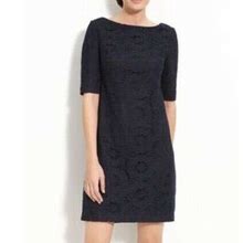 Adrianna Papell Navy Crochet Lace Shift Dress S 6 Cocktail Career 3/4