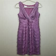 London Times Dresses | London Times Purple Shimmer Ruffle Dress Size 4P | Color: Purple | Size: 4P