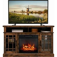 COSTWAY Electric Fireplace TV Stand For Tvs Up To 55 Inches, 18-Inch Fireplace Insert With Remote, Overheat Protection, 48-Inch Wooden Media