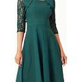 Solid Color Contrast Lace Pleated Dress, Women's Elegant Zipper Women's Clothing Midi Dress,Green,Popular,Temu