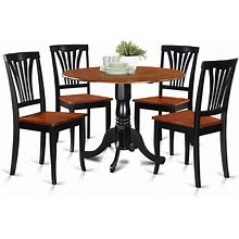 East West Furniture DLAV5-BLK-W 5 Piece Dining Set Includes A Round Dining Room Table With Dropleaf And 4 Kitchen Chairs, 42X42 Inch, Black & Cherry
