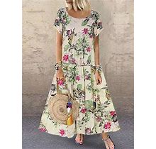 Women's Casual Dress Swing Dress Floral Print Crew Neck Long Dress Maxi Dress Vacation Short Sleeve Summer