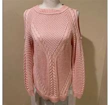 Venus Light Pink Cable Knit Cold Shoulder Kawaii Sweater Women Size