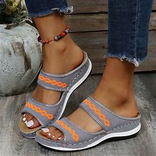 2023 Leather Orthopedic Arch Support Sandals Diabetic Walking Cross Sandals - Gray, 8.5
