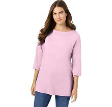 Plus Size Women's Perfect Elbow-Sleeve Boatneck Tee By Woman Within In Pink (Size 2X) Shirt
