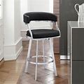 Armen Living Saturn 26" Faux Leather Counter Stool In Black/Stainless Steel, Bar Stools