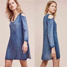 Anthropologie Cloth & Stone Cold Shoulder Shift Dress Xl Chambray Blue