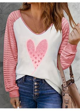 Women's T Shirt Tee Heart Casual Going Out Pink Print Long Sleeve Fashion V Neck Regular Fit Spring & Fall
