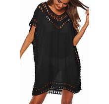 SIAEAMRG Swimsuit Cover Ups For Women, V Neck Hollow Out Swim Coverup Crochet Chiffon Summer Beach Cover Up Dress