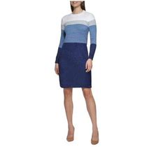 Jessica Howard Womens Blue Stretch Color Block Long Sleeve Round Neck Knee Length Party Dress Petites PS