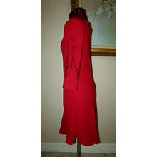 DONNA MORGAN PETITE SZ 6P RED ASYMMETRIC HEM DRESS W CUT OUT EMBROIDERED SLEEVES