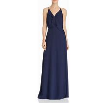 $200 Wayf Women's Blue Ruffled V-Neck Sleeveless A-Line Wrap Formal Dress Size L