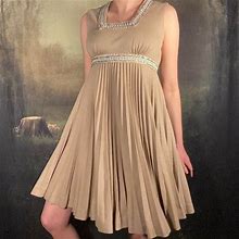 Vintage Dresses | 1960S/1970S Vintage High-Waisted Wool Pleated Glitter Taupe Mr Mort Mini Dress | Color: Tan | Size: S