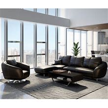 Black Lucy Leather Sectional Sofa- Left Chaise And Chair