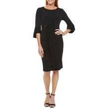 Connected Apparel Petite 3/4 Bell Sleeve Sheath Dress | Black | Petites 8 Petite | Dresses Sheath Dresses | Stretch Fabric