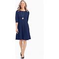 Blair Women's Three-Quarter Sleeve Knit Dress - Blue - L - Misses