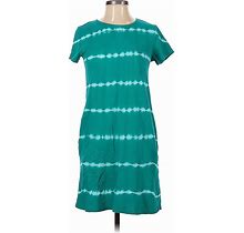 Style&Co Casual Dress - Shift Crew Neck Short Sleeve: Blue Tie-Dye Dresses - Women's Size P Petite