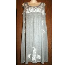 Grace Dresses Gray W/White Embroidery Elastic Waist Knee Length Tank