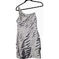 Adrianna Papell Collection Size 10 Dress Beaded Tiered One Shoulder Silver