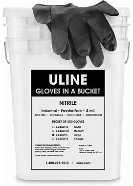 Uline Black Industrial Nitrile Gloves In A Bucket - 4 Mil, Large - Bucket Of 500 - S-24409-L