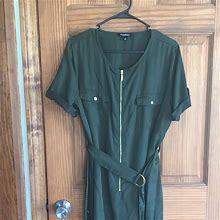 Roz & Ali Dresses | Roz & Ali Belted Zipper Front Dress, Olive Green | Color: Green | Size: 6