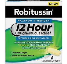 Robitussin Maximum Strength 12 Hour Cough And Mucus Relief Tablets, 8 Count Per Pack -- 24 Per Case