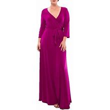 Pacificplex Womens Long Sleeve Wrap Solid Maxi Dress (2X, Magenta), 2X, Magenta