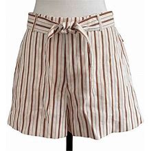 Nine West Belted Flat Front Striped Shorts Womens SZ Small White Multi NEW