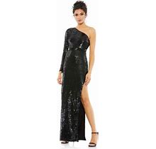 Mac Duggal Dress Size 10 Evening Gown Sequin Black One Shoulder Sheath