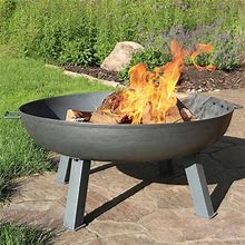 Ultimate Patio Rustic 34 Inch Round Cast Iron Wood Burning Fire Bowl In Dark Gray By - UP-RCM-LG2792-Steel