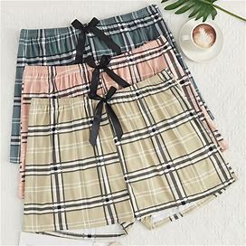 3Pcs Women's Casual Sleepwear, Pajama Bottoms, Plus Size Plaid Print Bow Decor Elastic Waist Lounge Shorts,Mixed Color,Handpicked,Temu