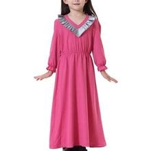 Safuny Girls's Autumn Maxi A Line Dress Muslim Clearance Solid Colorblock Lovely Round Neck Vintage Princess Dress Comfy Fit Holiday Swing Hem Long Sl
