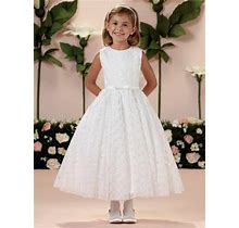 Joan Calabrese White Sleeveless Satin A Line Dress W/ Allover Embroidered Lace Overlay - Size: 8 | Pink Princess