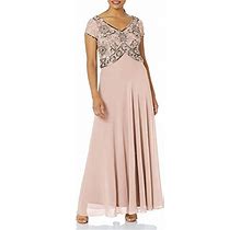 J Kara Womens Cap Vneck Beaded Dress Blushmercury 16, Blush/Mercury