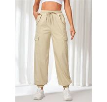 Women's Solid Color Drawstring Waist And Elastic Cuffs Sweatpants,M
