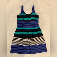 Loft Dresses | Ann Taylor Loft Mini Dress Sleeveless Striped Blue Black Cotton-Formal Sz2 | Color: Blue | Size: 2