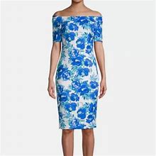 Calvin Klein Dresses | Calvin Klein Off-The-Shoulder Sheath Floral Blue And White Dress 6 | Color: Blue/Green | Size: 6