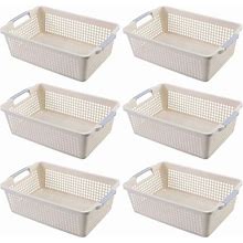 6 Pack Plastic Storage Baskets 11.2X7.5X3.8 Inch, Plastic Storage Bins Weave Basket With Handle, Small Pantry Baskets For Organizing,