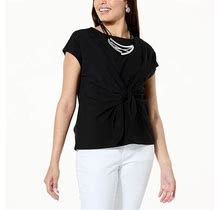Marlawynne Wynnelayers Cotton Blend Sleeveless Tie-Front Shirt - Black - Size 2X