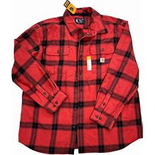 Carhartt Shirts | Carhartt Long Sleeve Heavyweight Red Flannel Shirt Xl Plaid Loose Fit Tw4451-M | Color: Black/Red | Size: Xl