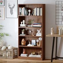 VICLLAX 5-Shelf Wood Bookcase, Wide Adjustable Open Bookshelf, Tall Display Storage Shelf For Living Room, Bedroom, Kids Room, Office, Walnut