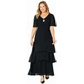 Catherines Women's Plus Size Tiered Chiffon Maxi Dress - 3X, Black
