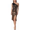 Dress The Population Sequined One Shoulder Cocktail And Party Dress - Natural - Casual Dresses Size Small