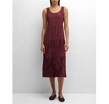 Eileen Fisher Tiered Sleeveless Crinkled Midi Dress, Wine, Women's, S, Cocktail & Party Wedding Guest Dresses Sleeveless Dresses