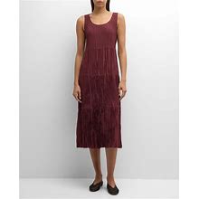 Eileen Fisher Tiered Sleeveless Crinkled Midi Dress, Wine, Women's, 2X, Cocktail & Party Wedding Guest Dresses Sleeveless Dresses