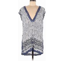 Calypso St. Barth Casual Dress - Shift V Neck Short Sleeves: Blue Print Dresses - Women's Size Small