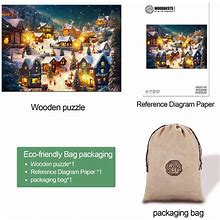 Lively Snowy Night Wooden Jigsaw Puzzle, L - 13.6×10in (290 Pcs) / Eco-Friendly Bag Packaging