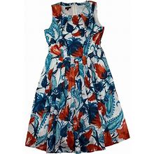 Talbots Dresses | Talbots Paint Splash Floral Paisley Pleated Flare Dress Size 4P Teal Blue Red | Color: Blue/Red | Size: 4P
