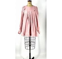 Madeleine Simon Pink High Neck Pleated Long Sleeve Tent Dress X-Small